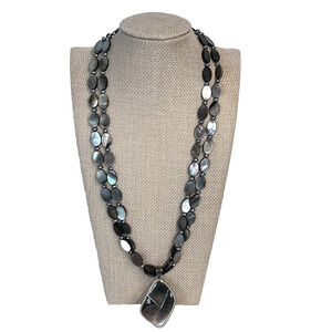 Vintage Sterling Silver 925 Signed LUC Shell Pendant Necklace 20.5" (#29)